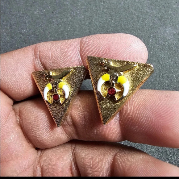 Vintage Shriner Mason Masonic Gold Tone Shirt Collar Tips Pin Set Of 2 - Picture 5 of 9